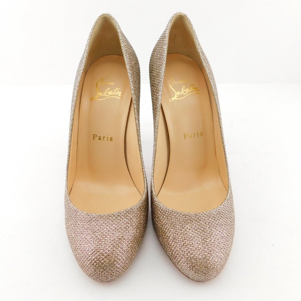 CHRISTIAN LOUBOUTIN Gold Champagne Sparkle Glitter Shimmer Lag Heel Pump 36.5